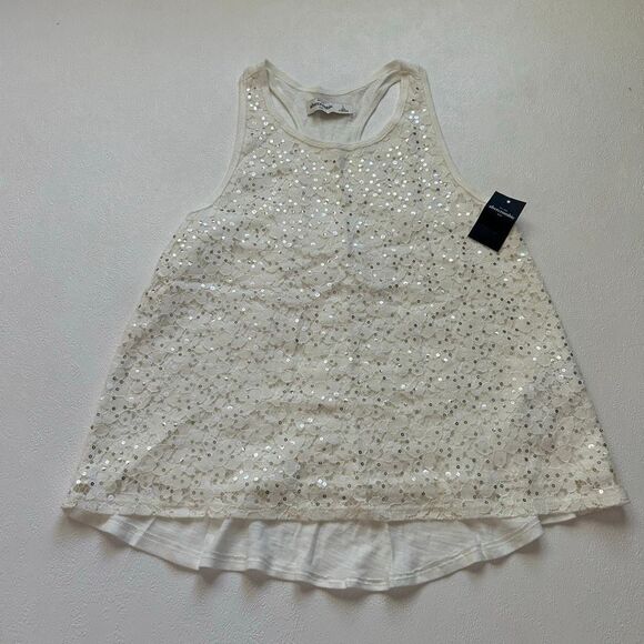 Abercrombie Kids White Sequin Lace Tank Top L NWT Layered Hem - Picture 1 of 6
